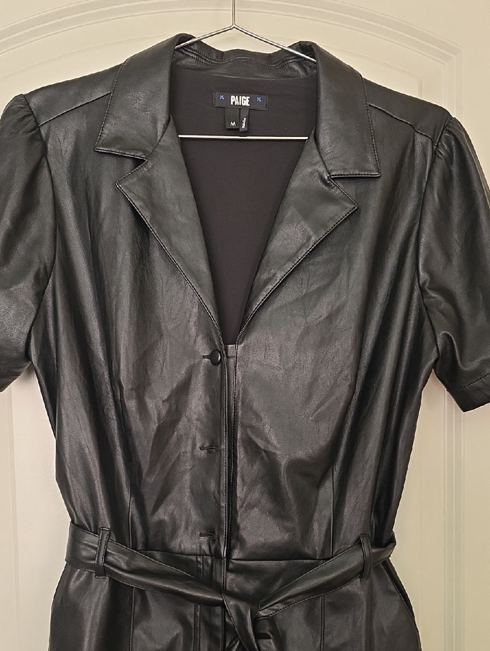 Gorgeous PAIGE Sorenne Faux Leather SOFT Black Romper M - Picture 12 of 14